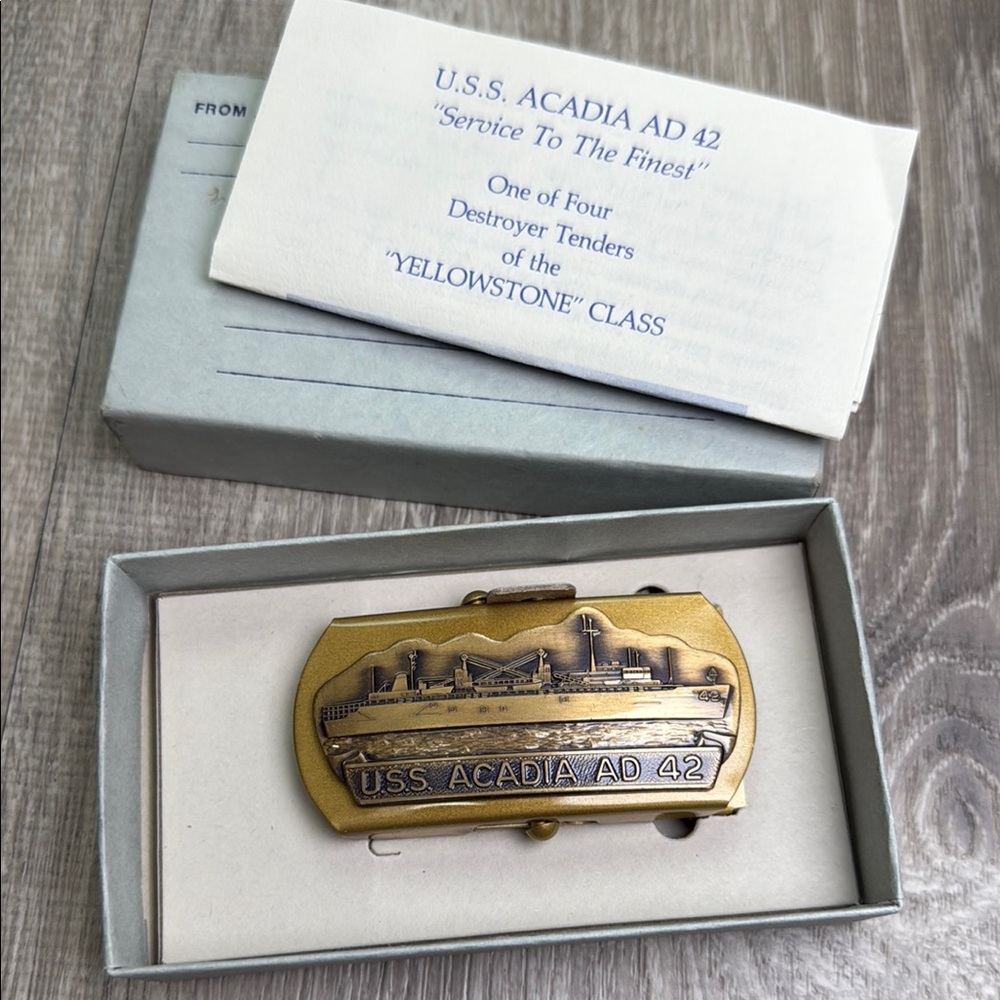 U.S.S. Acadia AD 42 Commemorative Belt Buckle
